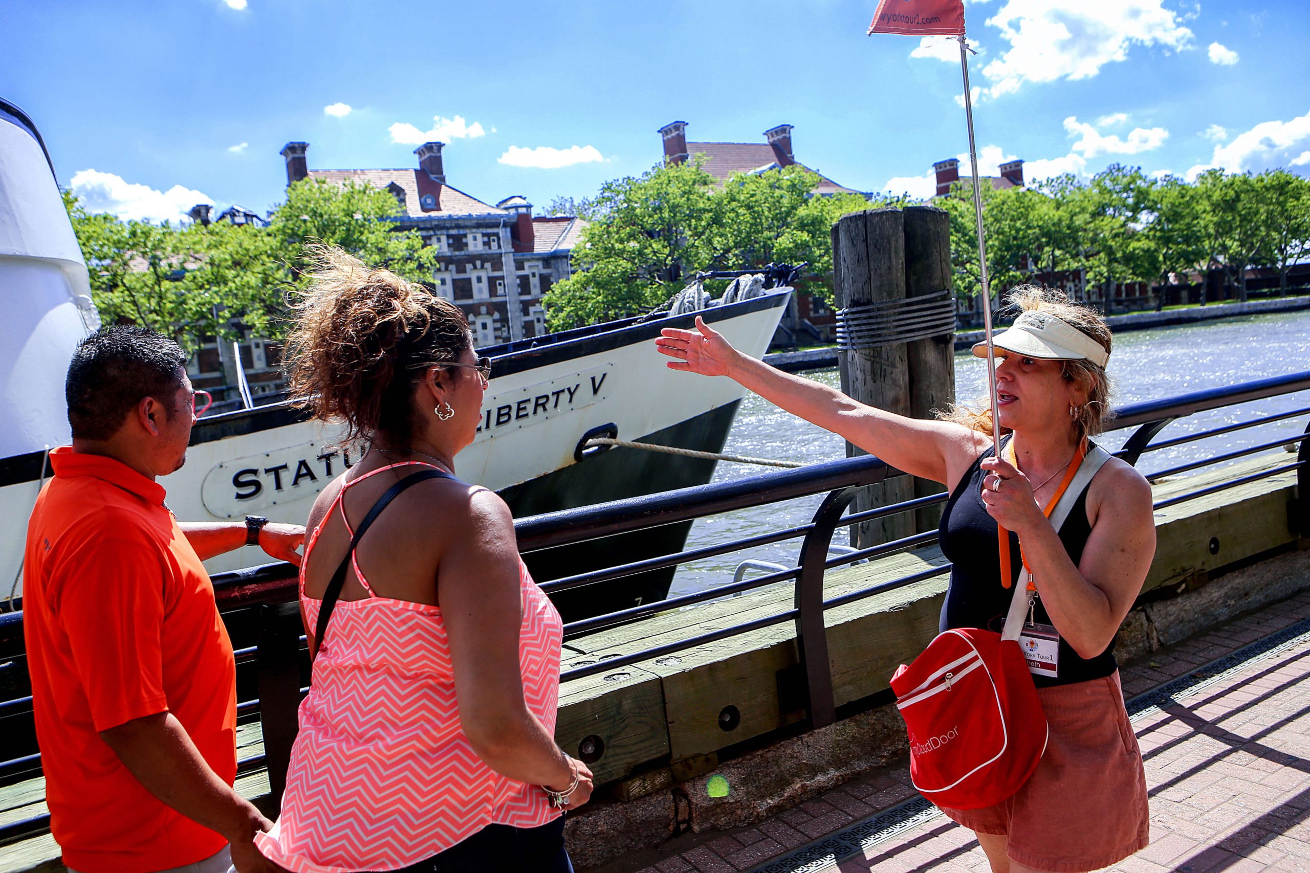 In front of the ferry boat at Ellis Island