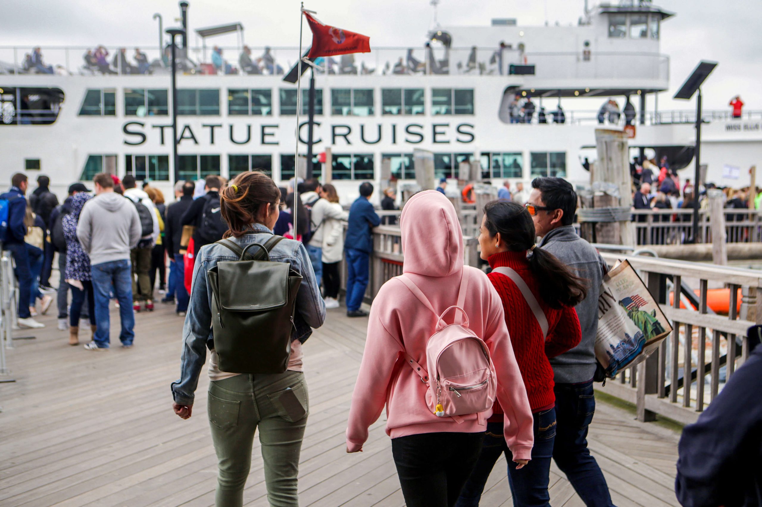 Boarding the ferry from Liberty Island