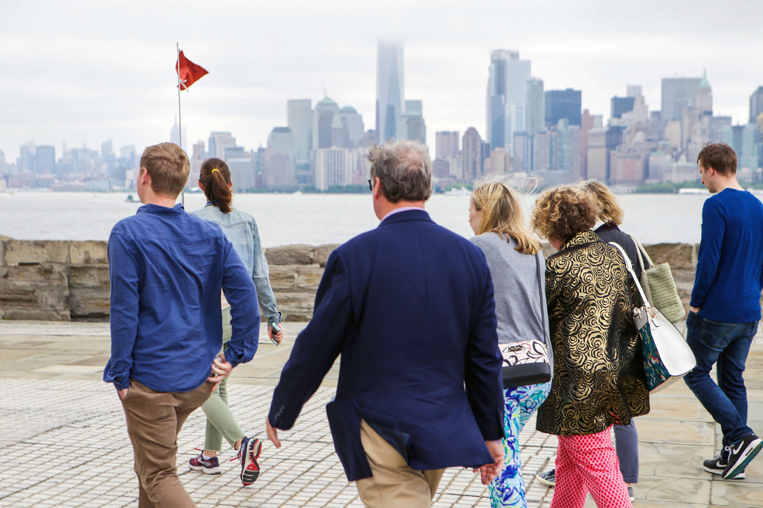 tour group at the statue of liberty